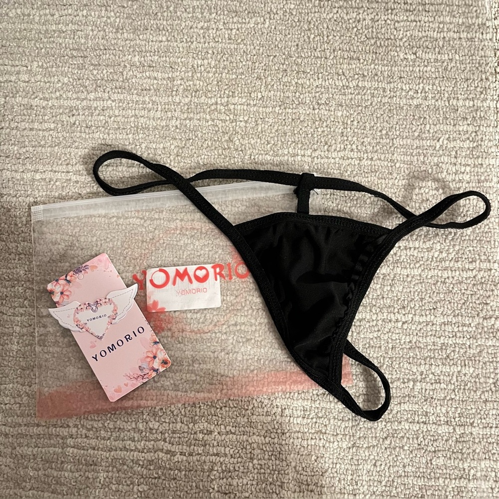 Black satin g-string thong panty